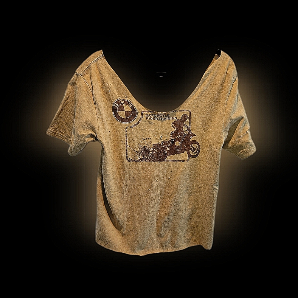 BMW Beige Short Sleeve Tee with Motorcycle Graphic
